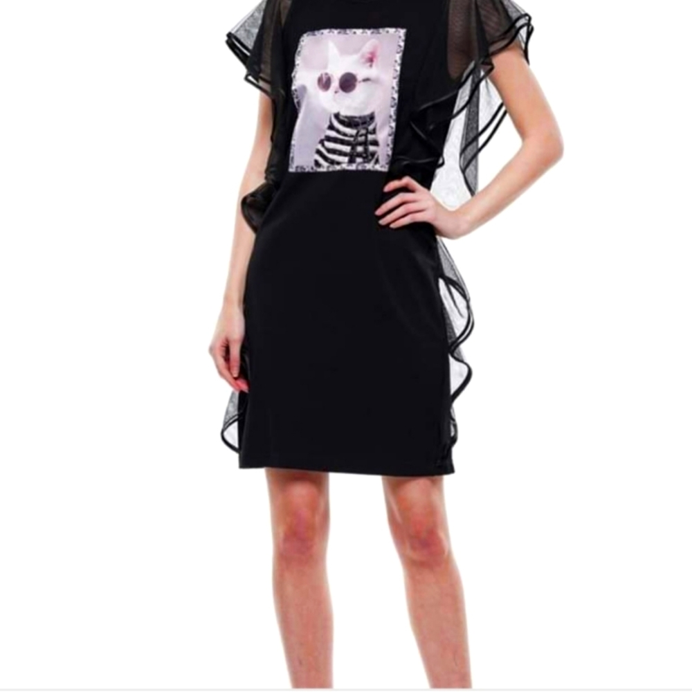 WHY Collection Ruffled Cat Patch Dress